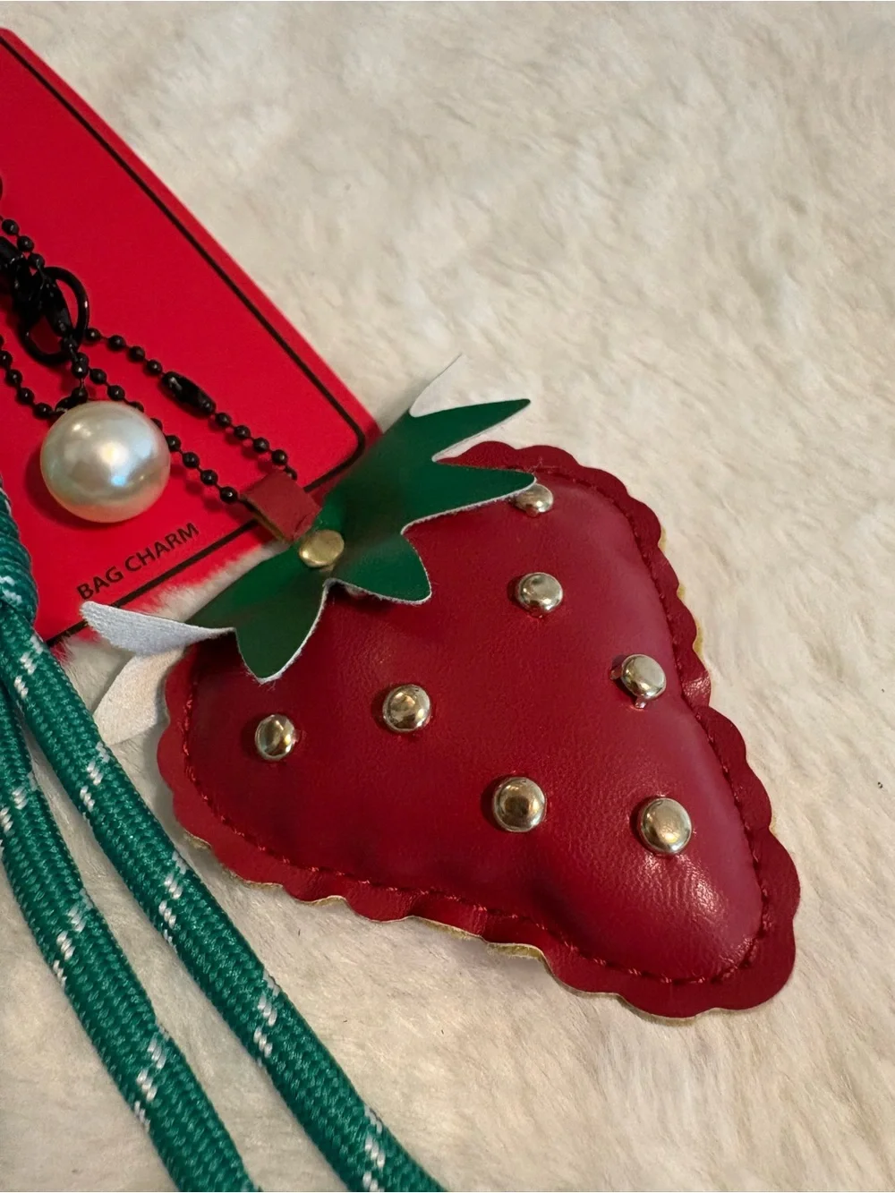 Red Strawberry Keychain with Green Tassel